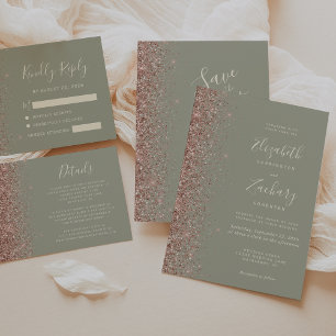 Sage Green Rose Gold Save the Date Announcement