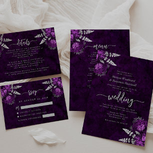 Elegant Plum Silver Floral Wedding Invitation