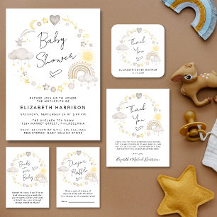 Boho Rainbow Sun Baby Shower Thank You Square Sticker