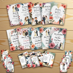 Chic Watercolor Floral Dusty Bride Groom Wedding Invitation