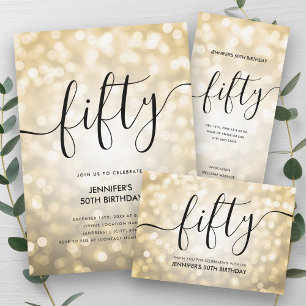 Modern Glam Gold Glitter Lights 50th Birthday  Invitation