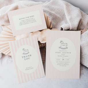 Vintage Pink Rocking Horse Preppy Baby Shower Invitation