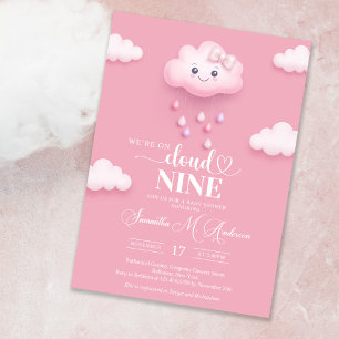 On Cloud Nine Modern Pink Baby Shower Invitation