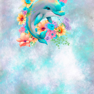 Watercolor Cute Dolphin and Florals Baby Shower  Invitation