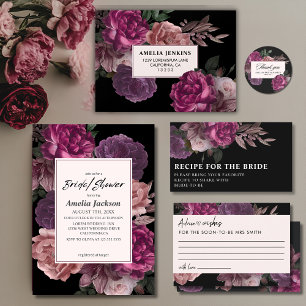 Dark moody watercolor floral black Bridal Shower  Napkin
