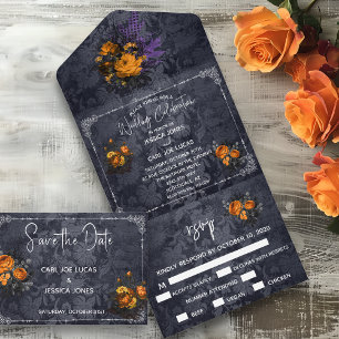 Halloween Fall October Orange Rose wedding  All In One Invitation
