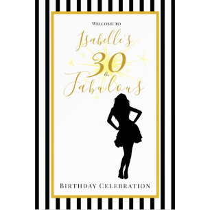 30 & Fabulous Birthday Banner Black & Gold