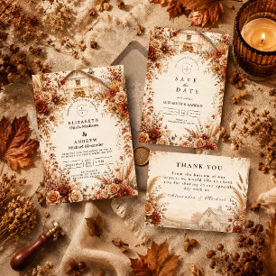 Elegant Autumn Barn Wedding RSVP Card