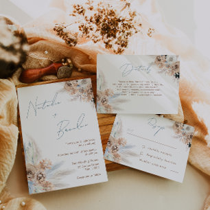 Boho Wedding: Dusty Blue & Ivory Bohemian Floral Invitation