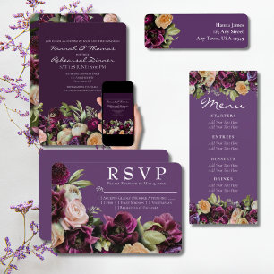 Dark Lavender Floral Fall Wedding Return Address  Return Address Label
