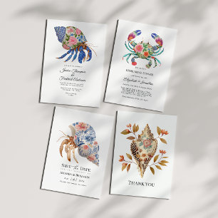 Coastal Beach Floral Nautical Rehearsal Dinner Invitation