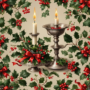 Xmas Holly and Candles Fantasy greeting card
