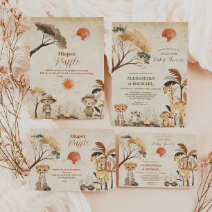 Wild One Safari Animals Boy Baby Shower Invitation