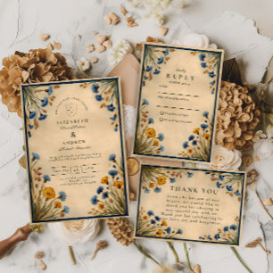 Vintage Blue Wildflower Wedding Invitation