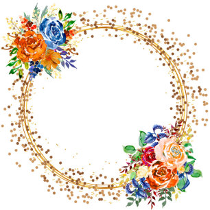 Luxury Glitter Blue Orange Floral Wedding Shower Invitation