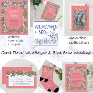 Budget Coral Wildflower Bird Floral Border Wedding