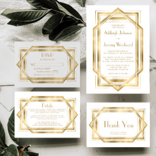 Vintage 1920s Deco White Gold Wedding RSVP Enclosure Card