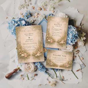 Antler Floral Woodland Wedding Invitation