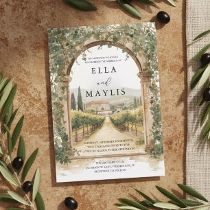 Tuscan Vineyard Wedding   Italian Arch Watercolor Invitation
