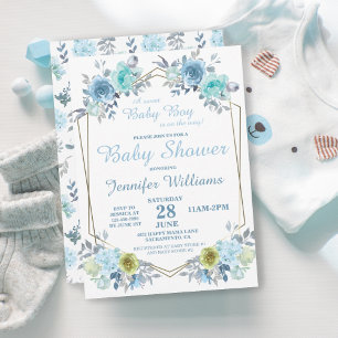 Pretty Blue Floral It's a Boy Baby Shower Invitati Postcard