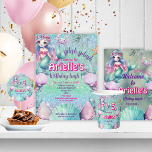 Purple and pink Oneder the sea Mermaid birthday  Invitation