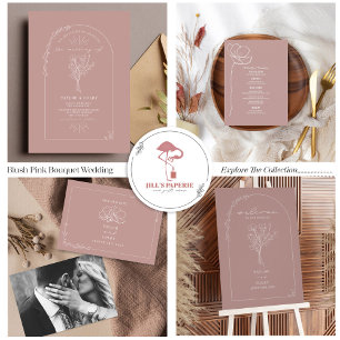 Vintage Floral Rustic Pink Wedding QR Code All In One Invitation