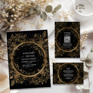 Mystical Celestial Black and Gold Wedding Invitation