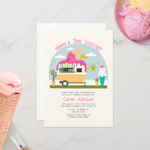 Here's The Scoop Ice Cream Camper Boy Baby Shower Invitation