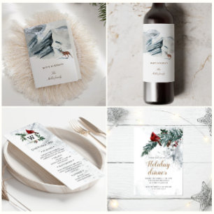 Snowy Mountains Elegant Holiday Foldable Card