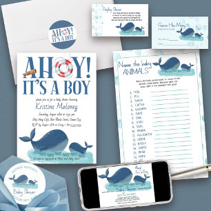 Happy Whale Personalised Boy Baby Shower Classic Round Sticker