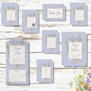 Delicate Boho Wildflowers Periwinkle Wedding Save The Date