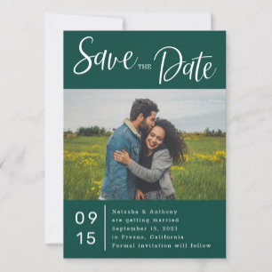 Modern Dark Green Three Hearts Photo Wedding Invitation