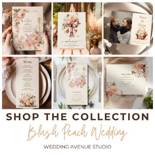 Pastel Soft Blush Peach Floral Wedding  All In One Invitation