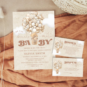 Teddy Bear Balloon Neutral Bearly Wait Baby Shower Invitation