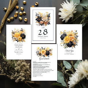 Black and Gold Floral Winter Wedding Invitation