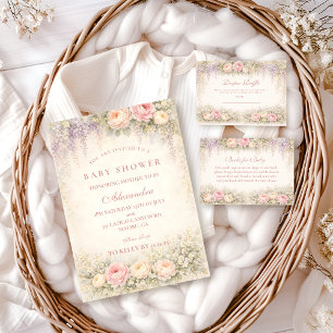 Blush Wisteria And Rose Garden Baby Shower Invitation