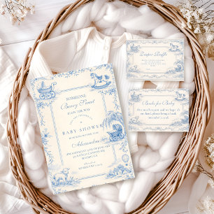 Blue Nursery Toile Baby Shower Diapper Raffle Enclosure Card