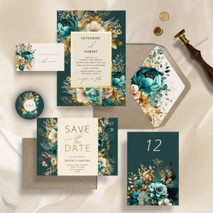 Teal Gold Luxe Floral Wedding Insert Card