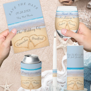 Dusty Blue Beach Wedding 2 Hearts Sand Wedding   Invitation