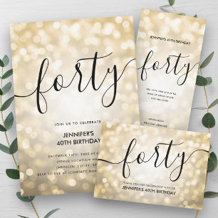 Modern Script Gold Glitter Lights 40th Birthday  Classic Round Sticker