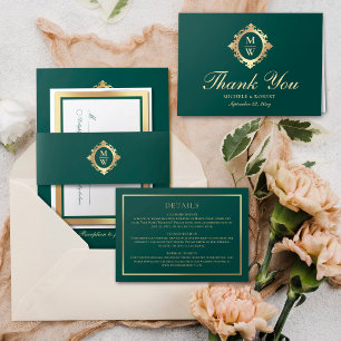 Elegant Monogram Classic Luxe Emerald Green Gold