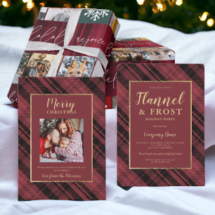 Christmas snow 8 photos grid collage red plaid wrapping paper