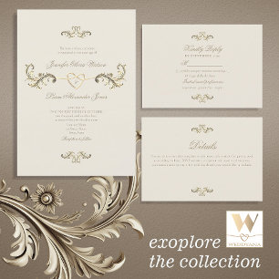 Rococo Gold Wedding All In One Invitation