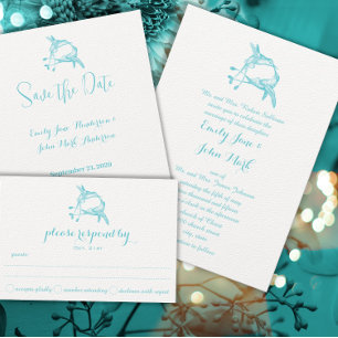 Turquoise Citrus Yellow Hummingbird Kiss Wedding Invitation