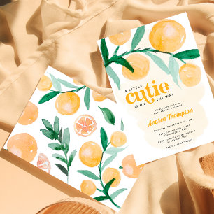 Citrus Orange Little Cutie Baby Shower Classic Round Sticker