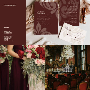 Classic Elegant Damask Mahogany Red Wedding Favour Box