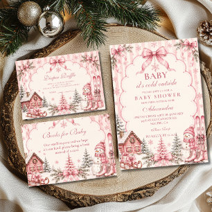 Whimsical Pink Snowflake Baby Shower Invitation