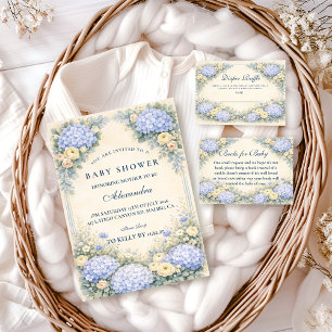 Dusty Blue Hydrangea Baroque Floral Baby Shower Napkin