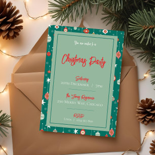 Festive Baubles & Snowflakes Christmas Party Invit Invitation