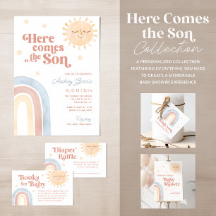 Here Comes the Son Watercolor Boho Baby Shower Invitation